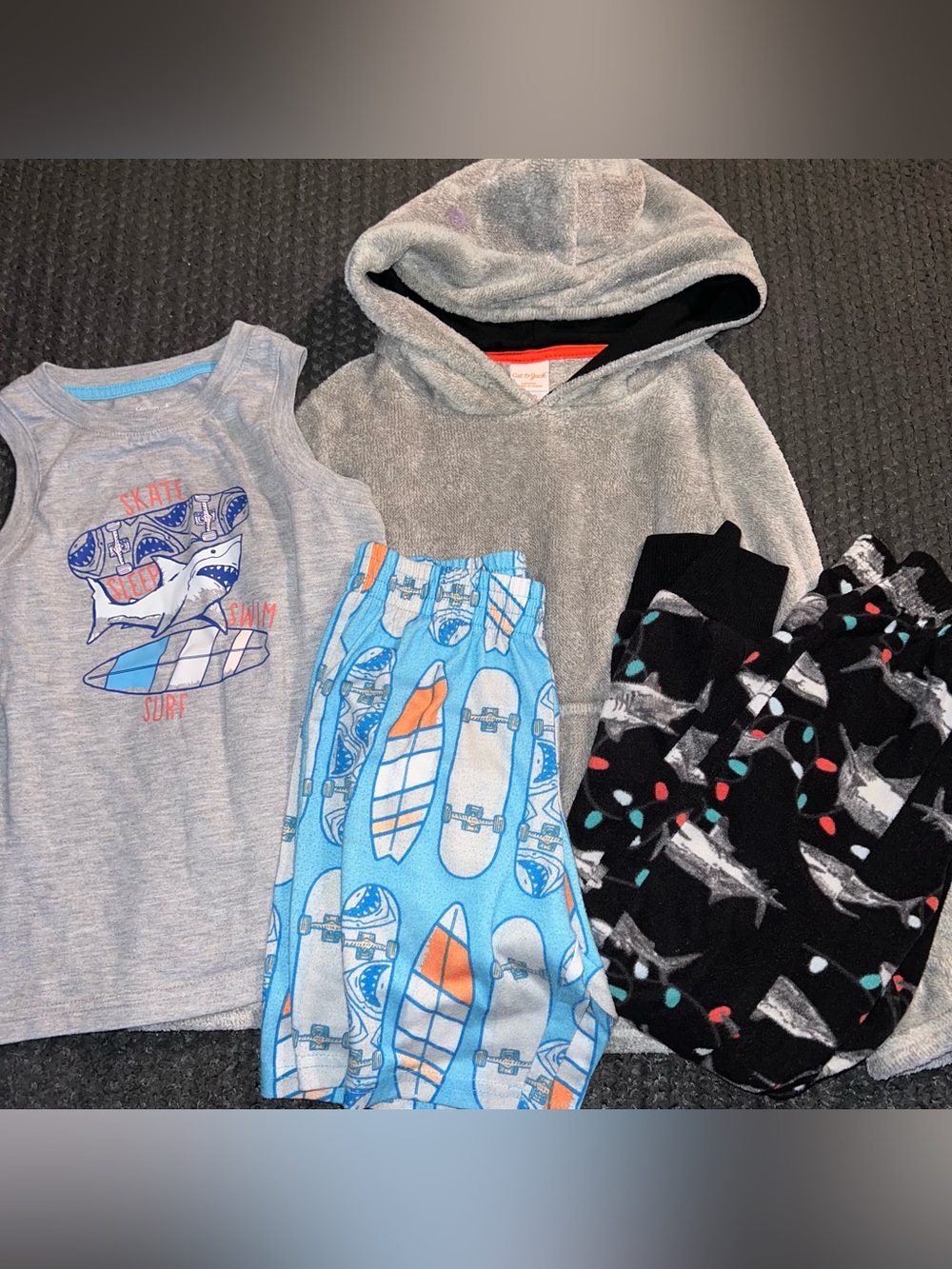 Kids Gray Hooded Pullover & Blue Skateboard Pajama Set